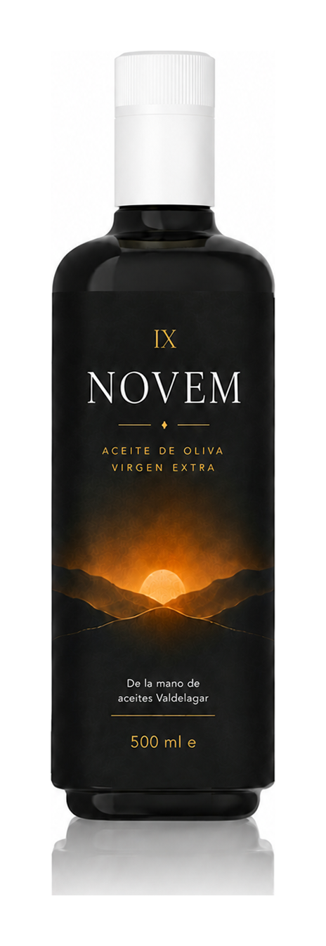 Botella NOVEM Arbequina — Tapón blanco