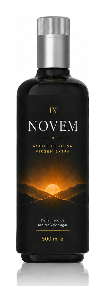 Botella NOVEM Picual — Tapón plateado